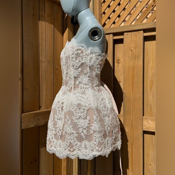 🆕 BRONX & BANCO 🧿 NWOT Maraya Blanc Lace Mini Dress, Sz L US 8 - Picture 8 of 14